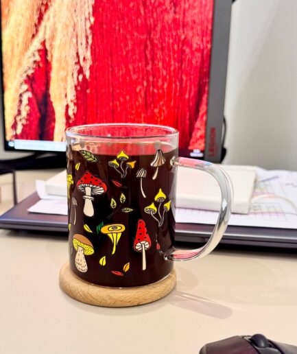 Glass Coffee Mug - Mushroom Design