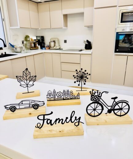 Unique Metal Artwork Decor with Wooden Stand