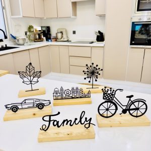 Unique Metal Artwork Decor with Wooden Stand